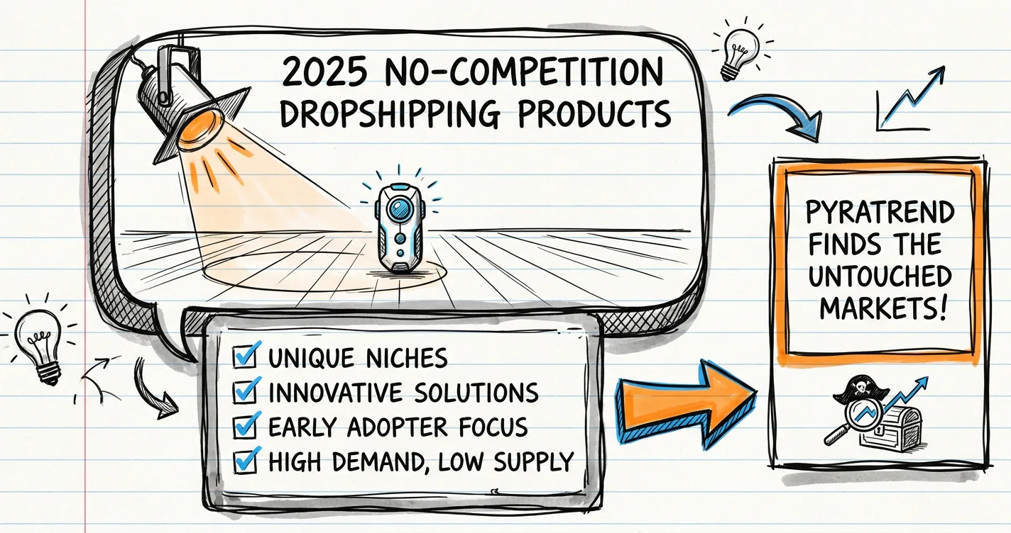 Trending dropshipping products with low competition sketchnote: a spotlight on an empty field